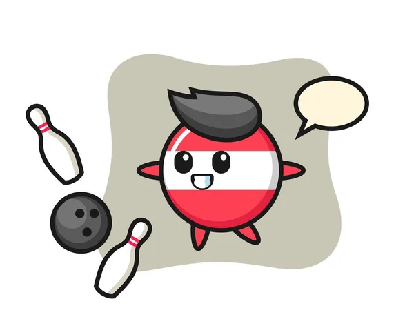 Personnage Dessin Animé Austria Drapeau Badge Joue Bowling — Image vectorielle