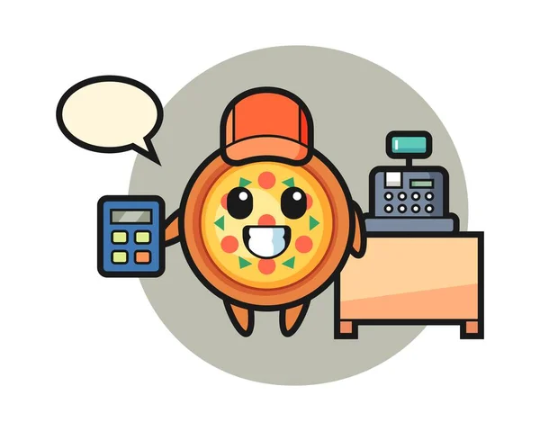 Illustrazione Del Personaggio Della Pizza Come Cassiere — Vettoriale Stock