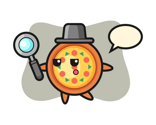 Pizza Χαρακτήρα Κινουμένων Σχεδίων Αναζήτηση Μεγεθυντικό Φακό — Διανυσματικό Αρχείο