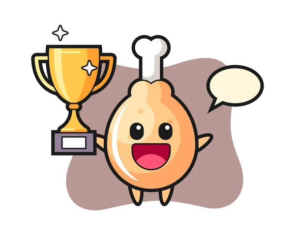 Cartoon Illustration Fried Chicken Happy Holding Golden Trophy — Stock Vector