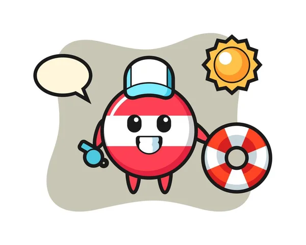 Cartoon Mascot Austria Flag Badge Beach Guard — Stock Vector