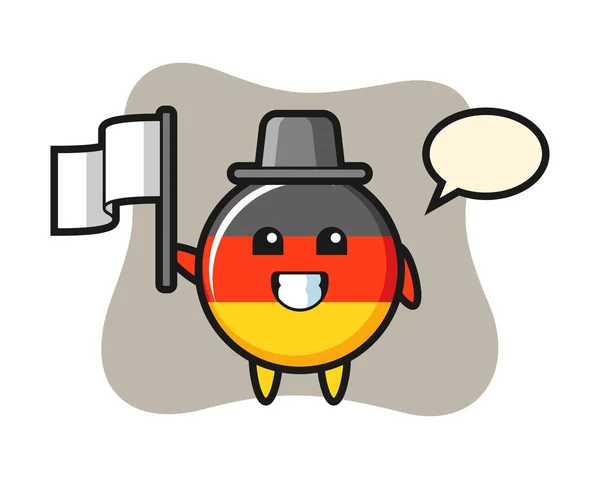 Cartoon Character Germany Flag Badge Holding Flag — Stock Vector