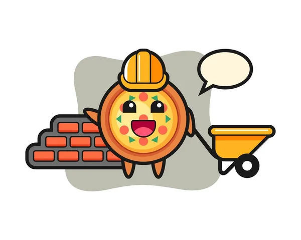 Kreskówkowy Charakter Pizzy Jako Budowniczy — Wektor stockowy