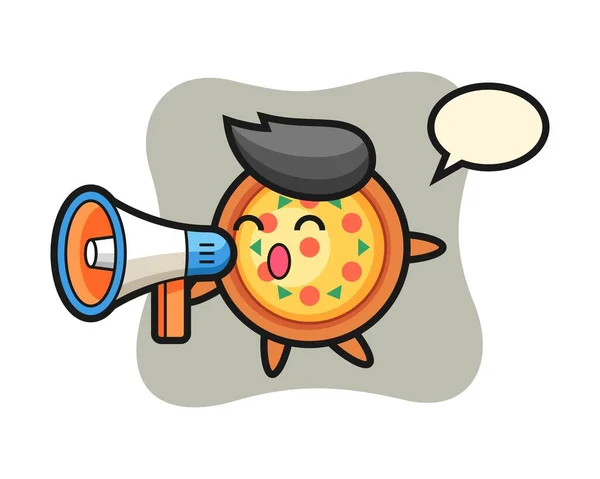 Ilustración Del Personaje Pizza Sosteniendo Megáfono — Vector de stock