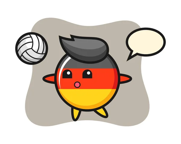 德国国旗徽章的卡通人物正在打排球 — 图库矢量图片