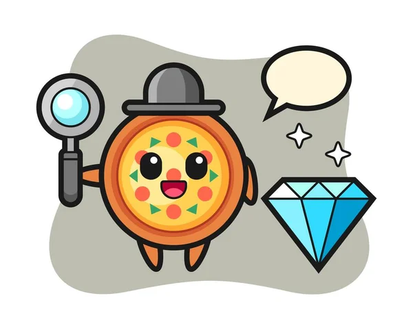 Ilustración Del Personaje Pizza Con Diamante — Vector de stock