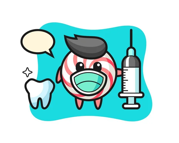 Carácter Mascota Caramelo Como Dentista — Vector de stock