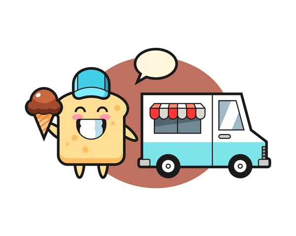 Mascot Cartoon Bread Ice Cream Truck — Stock Vector