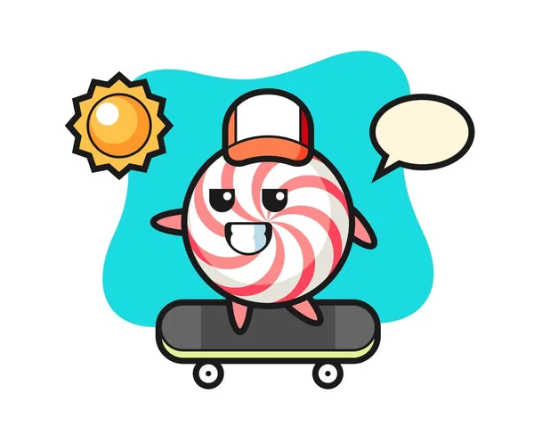 Candy Charakter Illustration Fahrt Auf Einem Skateboard — Stockvektor