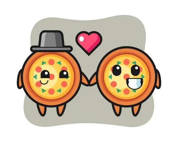 Pizza Postać Kreskówki Para Upadkiem Geście Miłości — Wektor stockowy