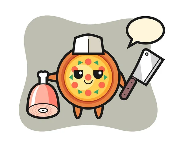 Ilustración Del Personaje Pizza Como Carnicero — Vector de stock