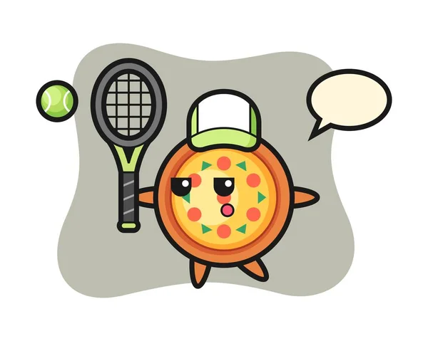 Personaje Dibujos Animados Pizza Como Jugador Tenis — Vector de stock