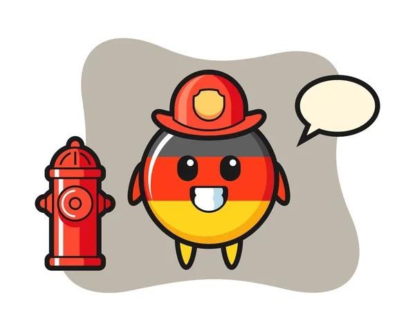 德国国旗徽章作为消防员的吉祥物特征 — 图库矢量图片