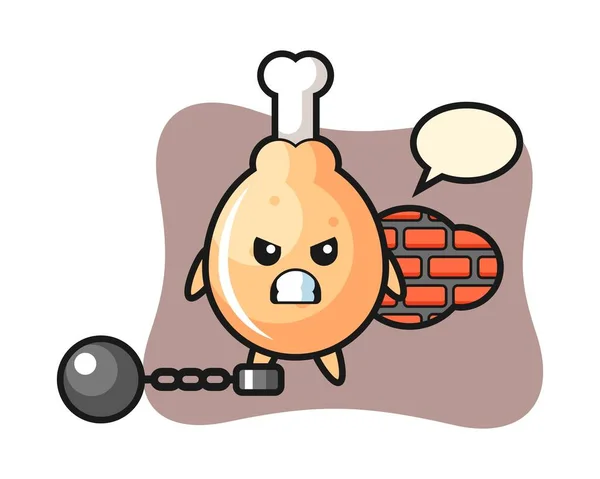 Mascote Caráter Frango Frito Como Prisioneiro — Vetor de Stock