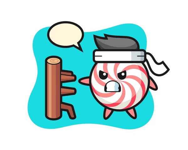 Candy Cartoon Illustration Als Karate Kämpfer — Stockvektor