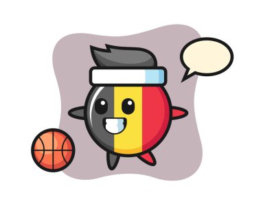 Belçika bayrağı karikatürü basketbol oynuyor.