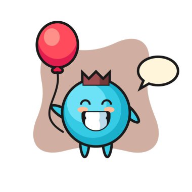 Yaban mersini maskotu illüstrasyonu balon oynuyor.