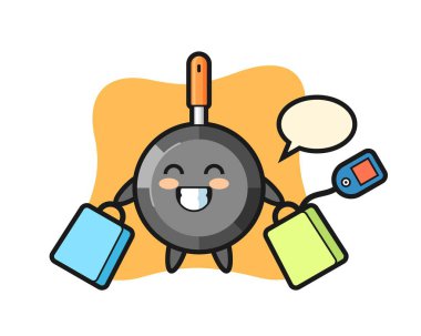 Tava maskotu karikatürü bir alışveriş çantası tutuyor.