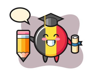 Belçika bayrağı çizim karikatürü dev bir kalemle mezuniyet.