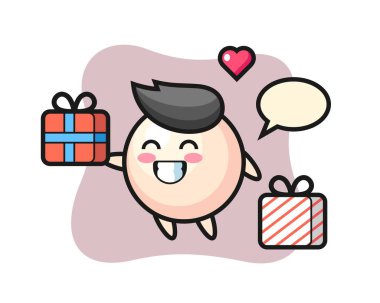 Hediyeyi veren İnci Maskot çizgi filmi