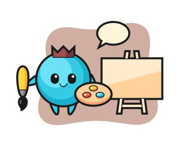 Bir ressam olarak yaban mersini maskotu tasviri