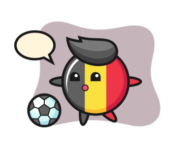 Belçika bayrağı karikatürü futbol oynuyor.