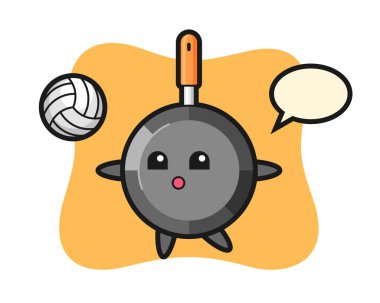 Kızartma tavasının karakteri voleybol oynuyor.