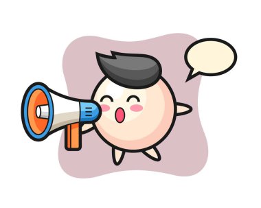 Elinde megafon tutan inci karakterli bir çizgi film.