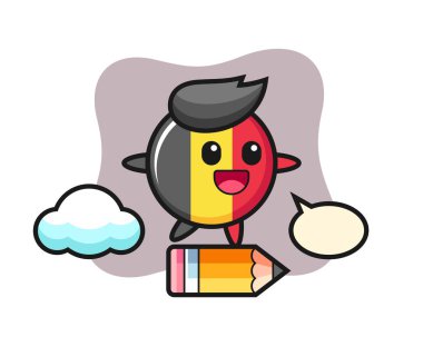 Belçika bayrağı maskotu resmi dev bir kalemle geziyor.