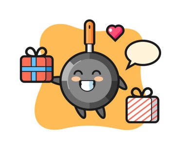 Kızartma tavası çizgi filmi hediyeyi veriyor.