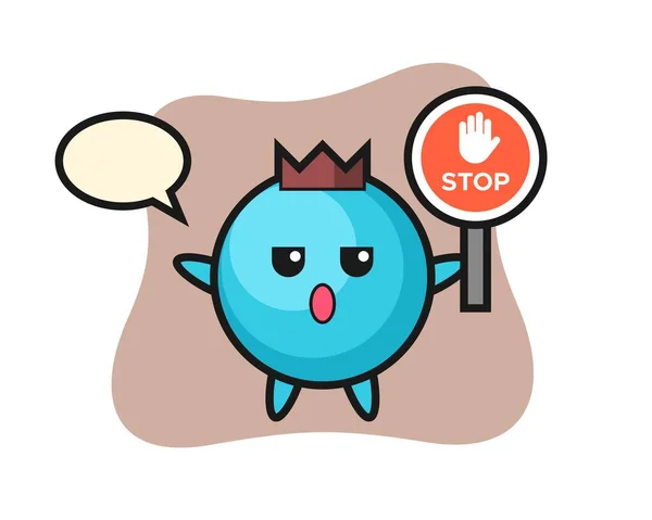 Εικονογράφηση Χαρακτήρα Blueberry Κρατώντας Ένα Σήμα Στοπ — Διανυσματικό Αρχείο