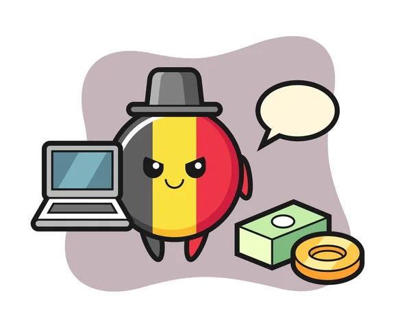 Maskoten Illustration Belgium Flagga Märke Som Hacker — Stock vektor