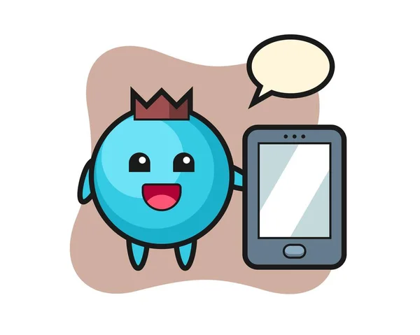 Blueberry Illustration Cartoon Hält Ein Smartphone — Stockvektor