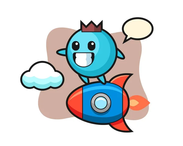 Blueberry Mascote Personagem Montando Foguete —  Vetores de Stock