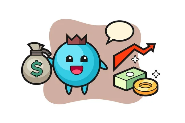 Blueberry Ilustração Cartoon Segurando Saco Dinheiro — Vetor de Stock