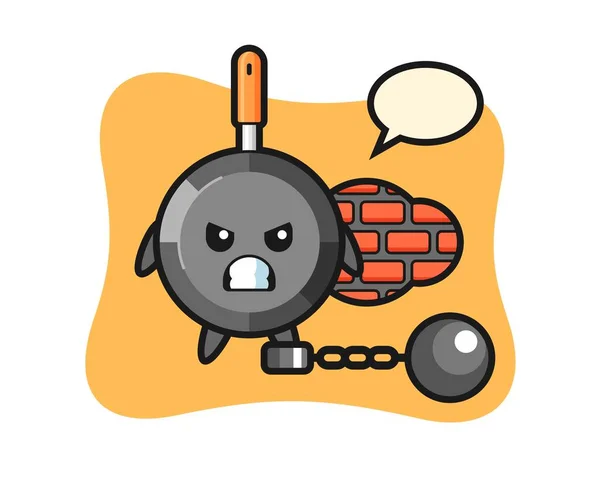 Character Mascot Frying Pan Prisoner — Stock Vector