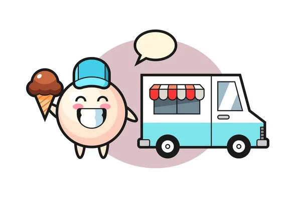 Mascot Cartoon Pearl Ice Cream Truck — Stock Vector