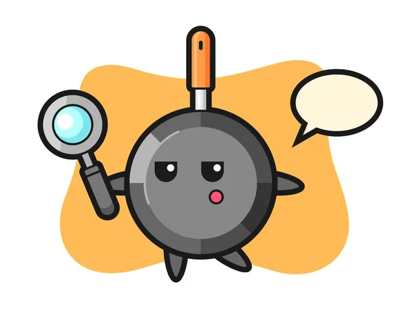 Frying Pan Cartoon Character Searching Magnifying Glass — Stock Vector