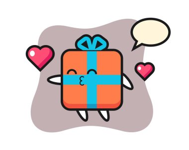 Öpücük jestli hediye kutusu karakteri.