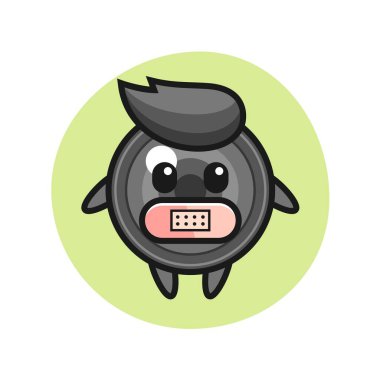 Ağzı bantlı kamera merceğinin karikatür çizimi