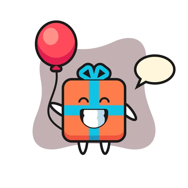 Dárkový Box Maskot Ilustrace Hraní Balónu — Stockový vektor