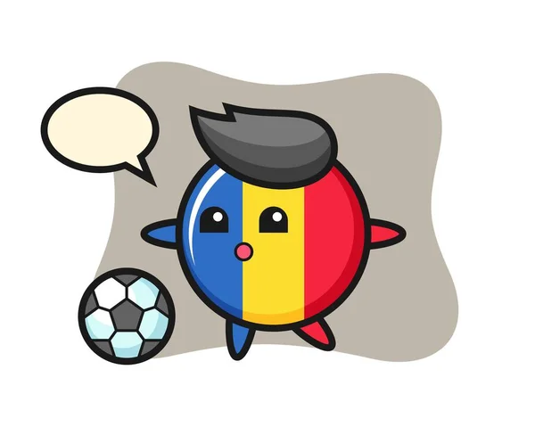 Illustratie Van Romania Vlag Cartoon Speelt Voetbal — Stockvector