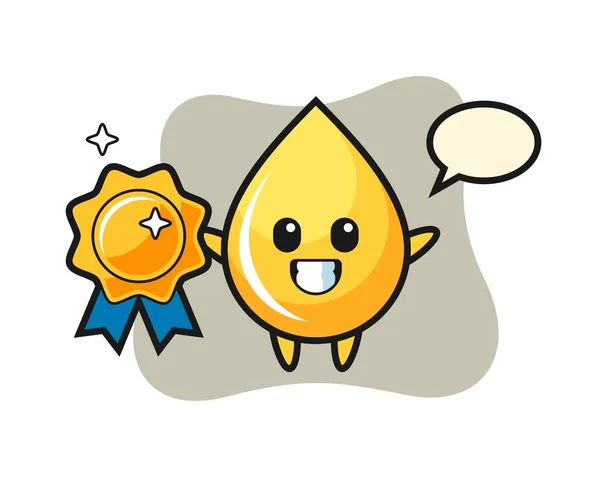 Honing Drop Mascotte Illustratie Met Een Gouden Badge — Stockvector