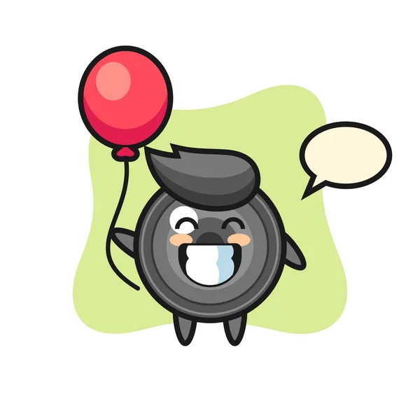 Camera Lens Mascot Illustration Playing Balloon — Stock Vector