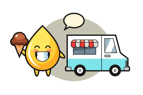 Mascot Cartoon Honey Drop Ice Cream Truck — Stock Vector