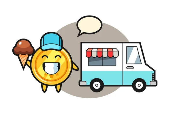 Mascot Cartoon Medal Ice Cream Truck — Stock Vector