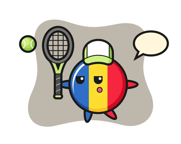 Cartoon Character Romania Flag Badge Tennis Player — Stock Vector