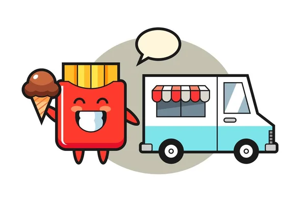 Mascot Cartoon French Fries Ice Cream Truck — Stock Vector