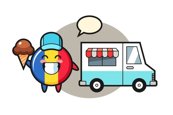 Mascot Cartoon Romania Flag Badge Ice Cream Truck — Stock Vector