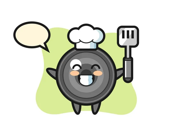 Camera Lens Character Illustration Chef Cooking — Stock Vector
